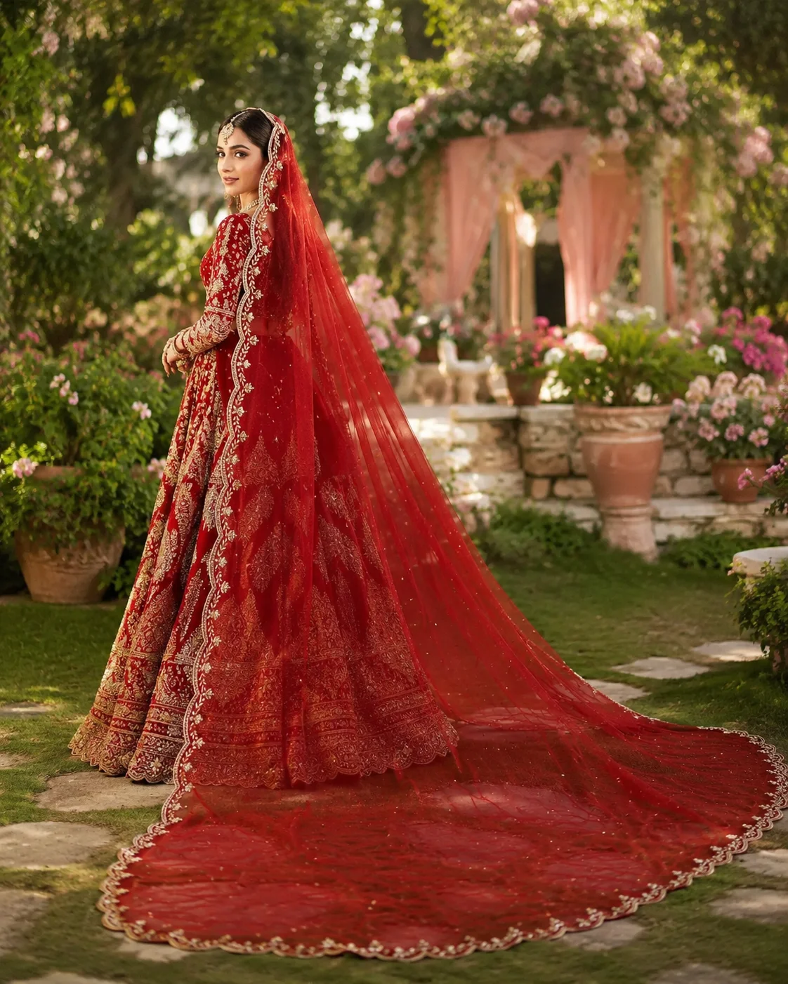 Premium Nikkah Bridal Net Dupatta Hand-Embroidered US