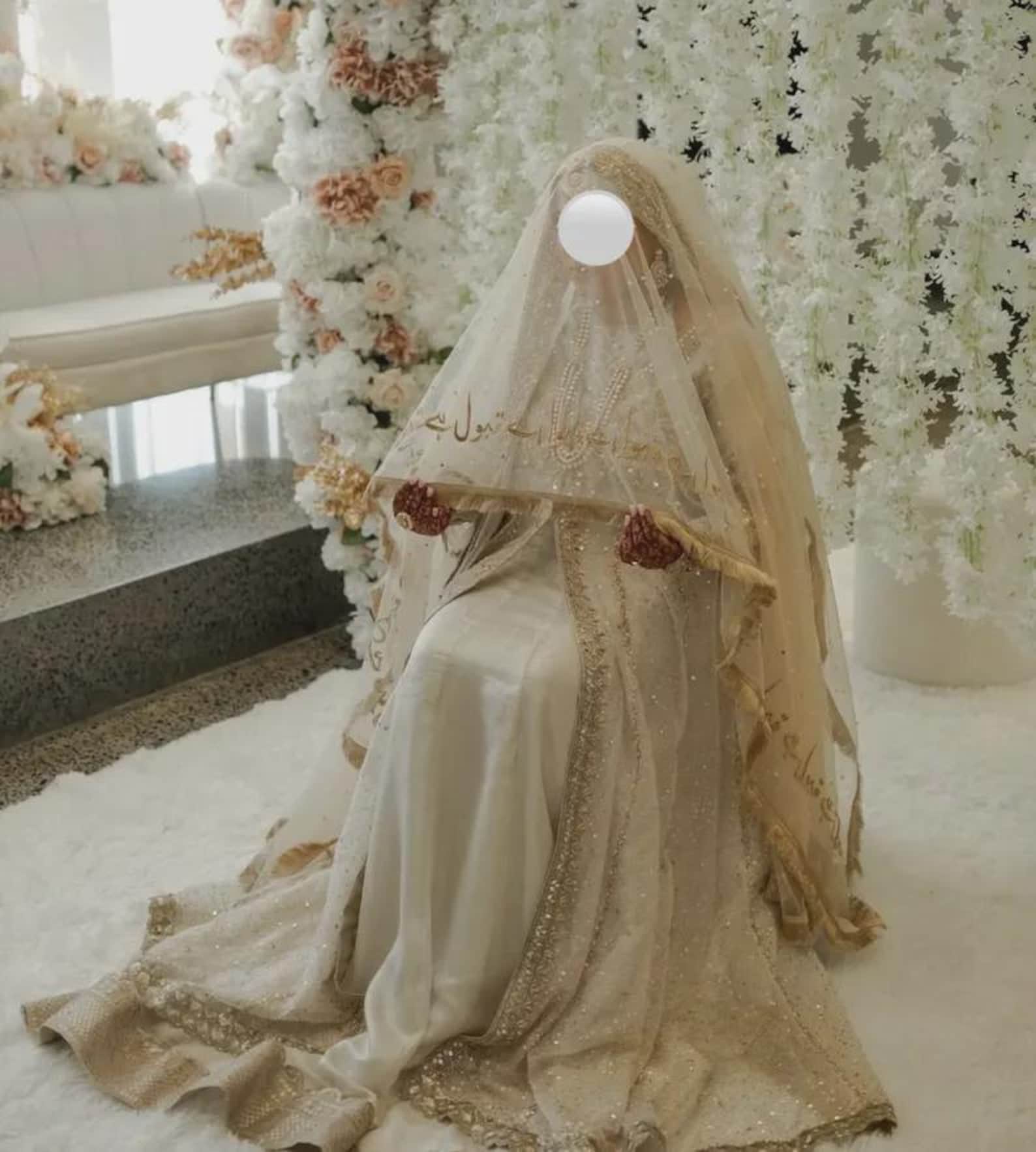 Bridal Nikkah Dupatta – Gold Embroidered Veil for Wedding US