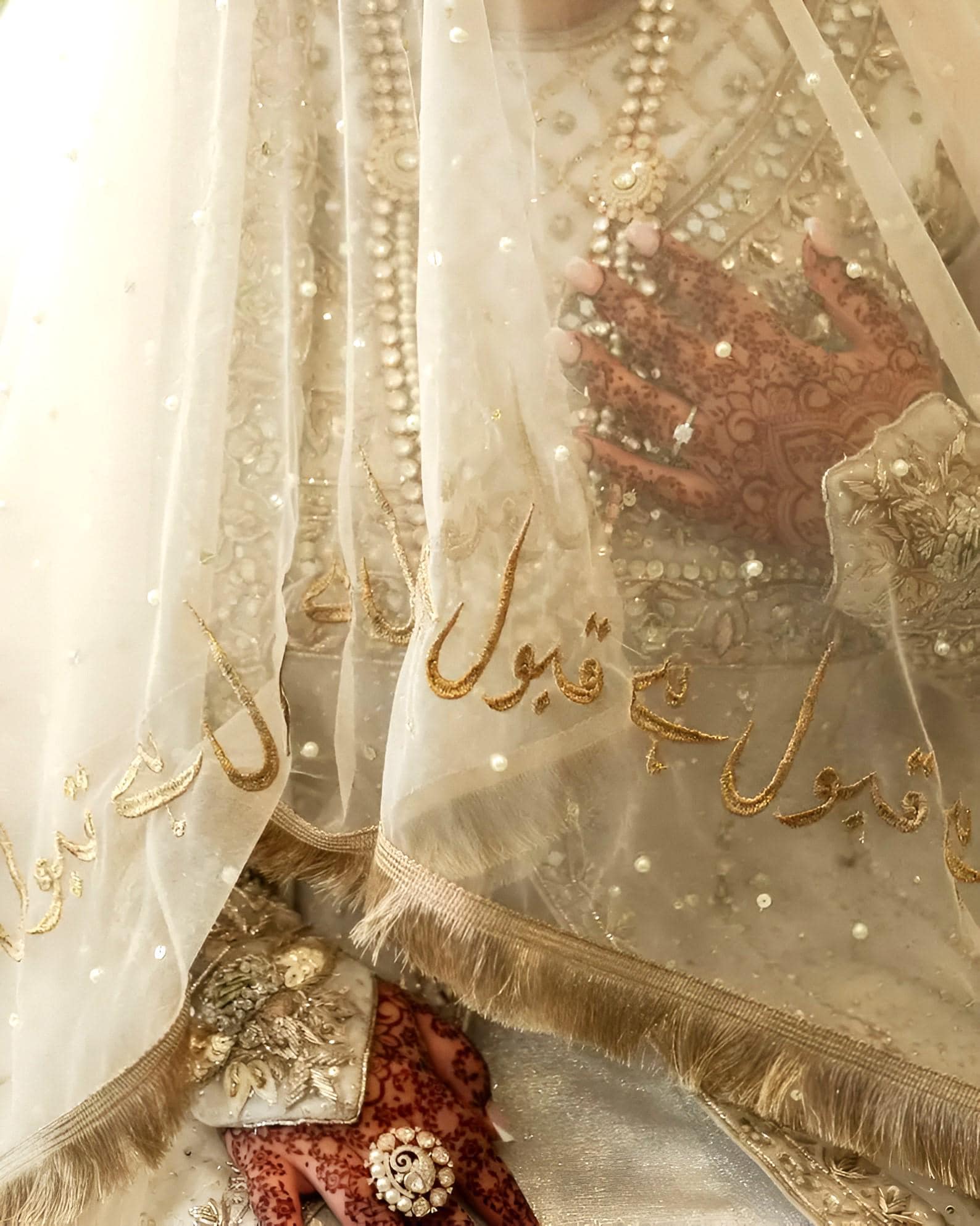 Bridal Nikkah Dupatta – Gold Embroidered Veil for Wedding US