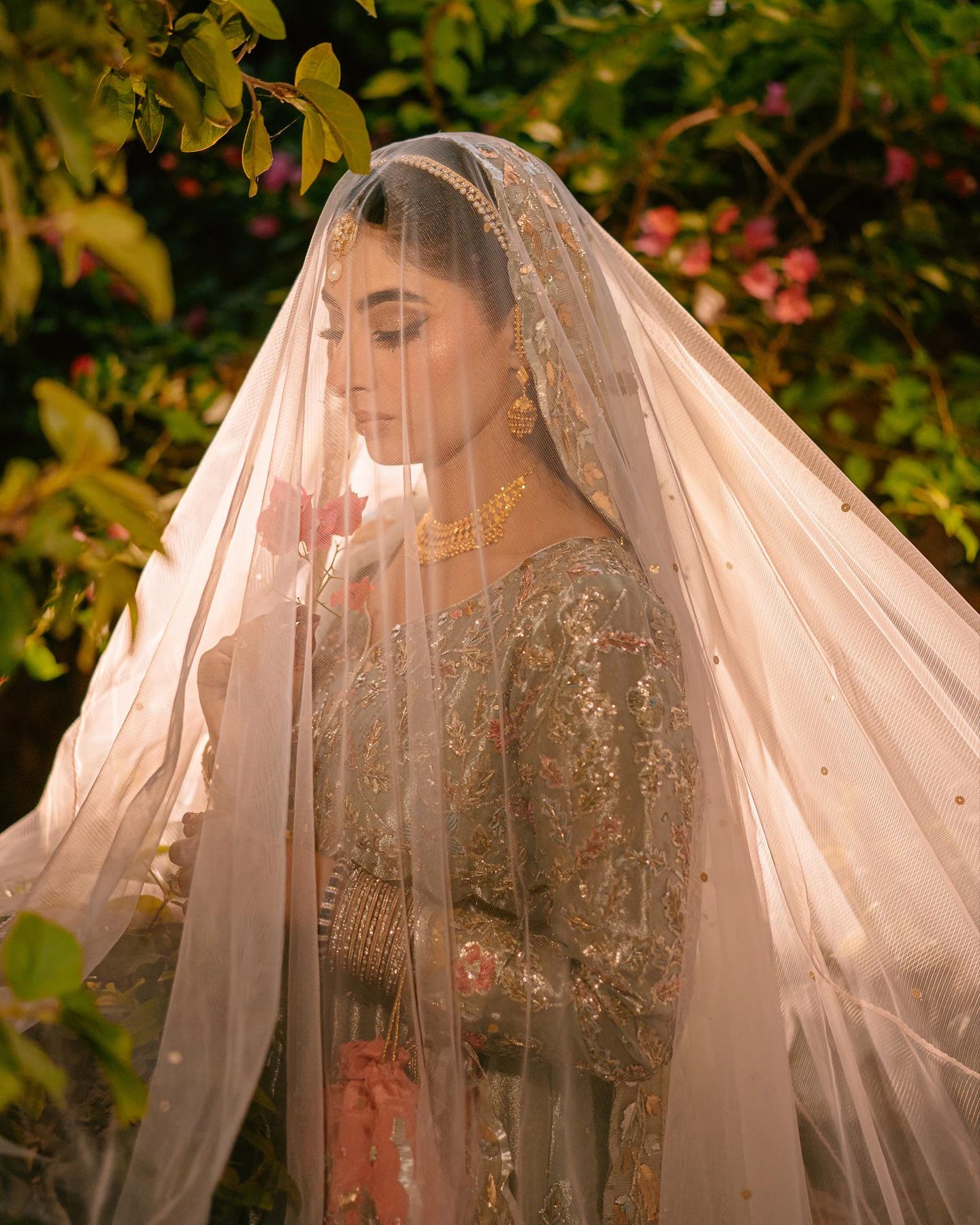 Customize Golden Accent Nikkah Wedding Veil US