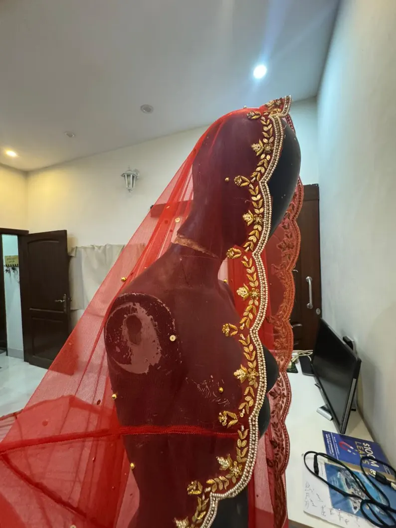 Premium Nikkah Bridal Net Dupatta Hand-Embroidered US