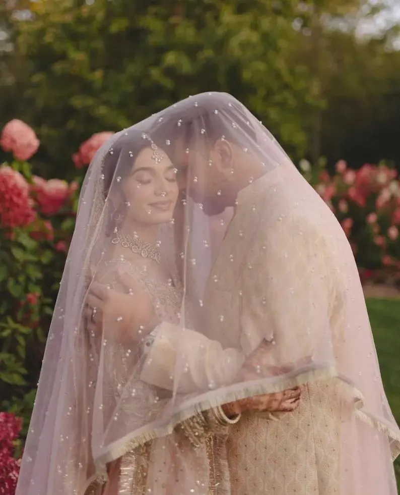 Minimal Pink Bridal Net Dupatta Pakistani Nikkah Wedding Veil US