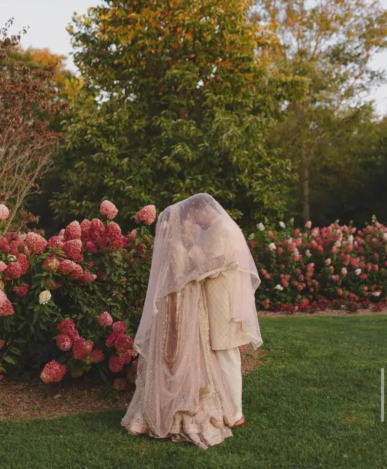 Minimal Pink Bridal Net Dupatta Pakistani Nikkah Wedding Veil US