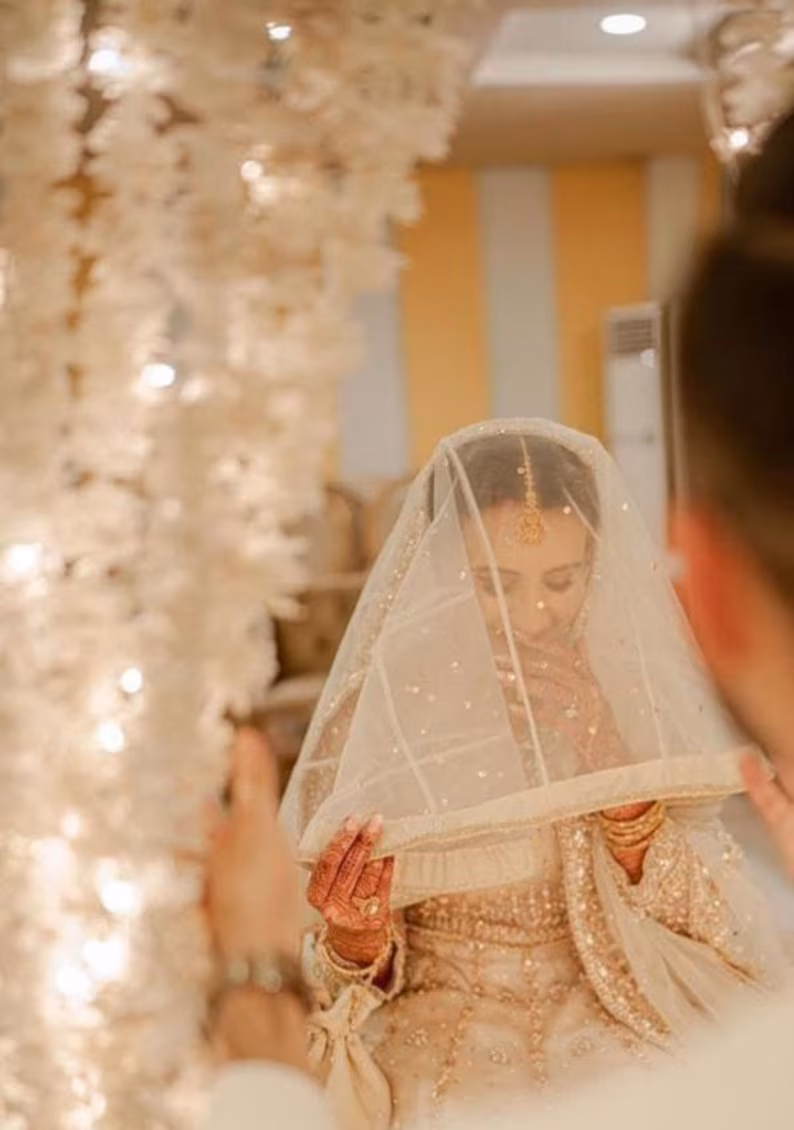 Pakistani Wedding Veil Soft Net Dupatta with Pearl & Sequine US
