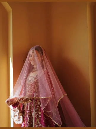 Rose Pink Nikkah Dupatta Wedding Bridal Veil US