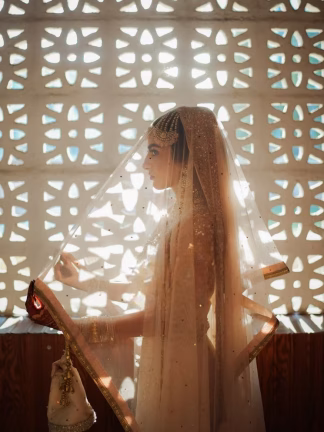 Royal Gold-Toned Hand-Embellished Soft Net Bridal Dupatta US