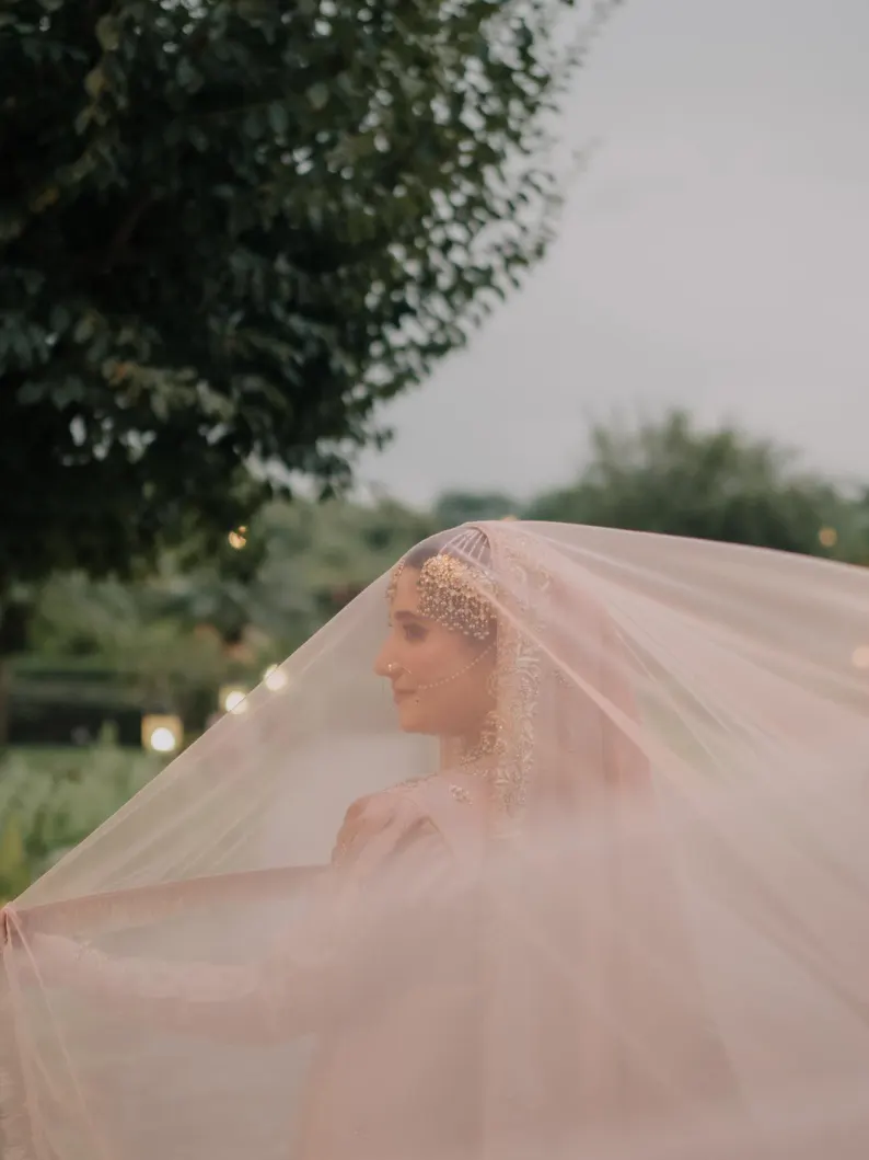 Peach Nikkah Dupatta | Embroidered Muslim Bridal Veil US