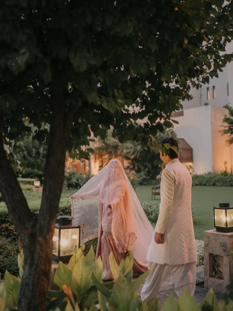 Peach Nikkah Dupatta | Embroidered Muslim Bridal Veil US