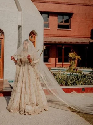 Pakistani Wedding Veil Soft Net Dupatta with Pearl & Sequine US