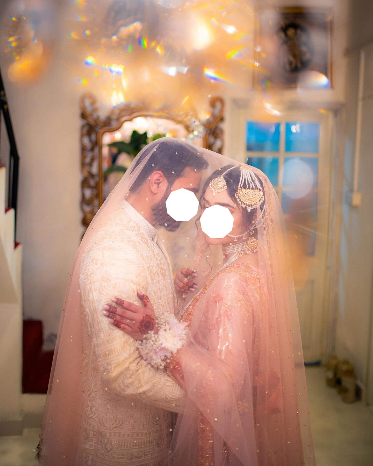 Minimal Peach Bridal Net Dupatta Pakistani Nikkah Wedding Veil US