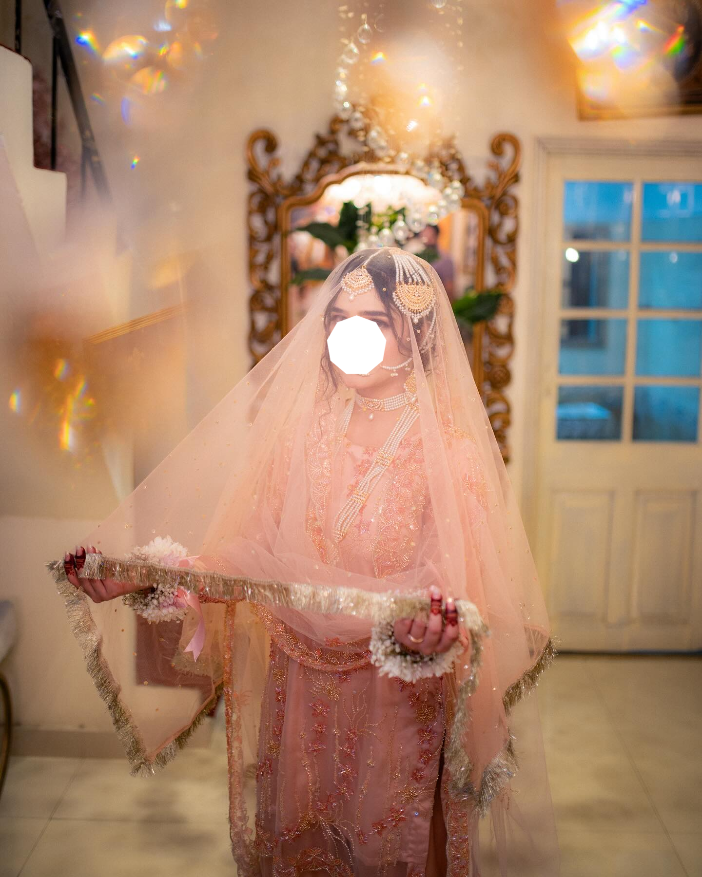 Minimal Peach Bridal Net Dupatta Pakistani Nikkah Wedding Veil US