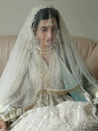 Pearl Beaded Bridal Dupatta with Fringe US
